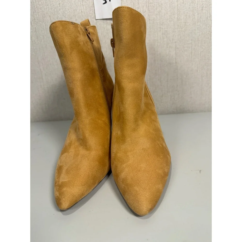 Coutgo Womens Mustard Yellow Faux Suede Pointed Toe Stiletto Ankle Boots Size 9